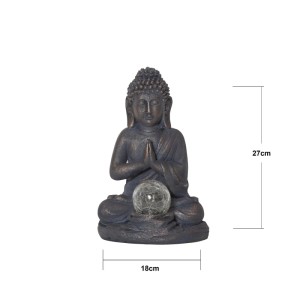 LED-Solar-Buddha Figur, grau-bronze, mit Crackle-Glaskugel. Ideal für Garten & Terrasse. 27x18cm.
