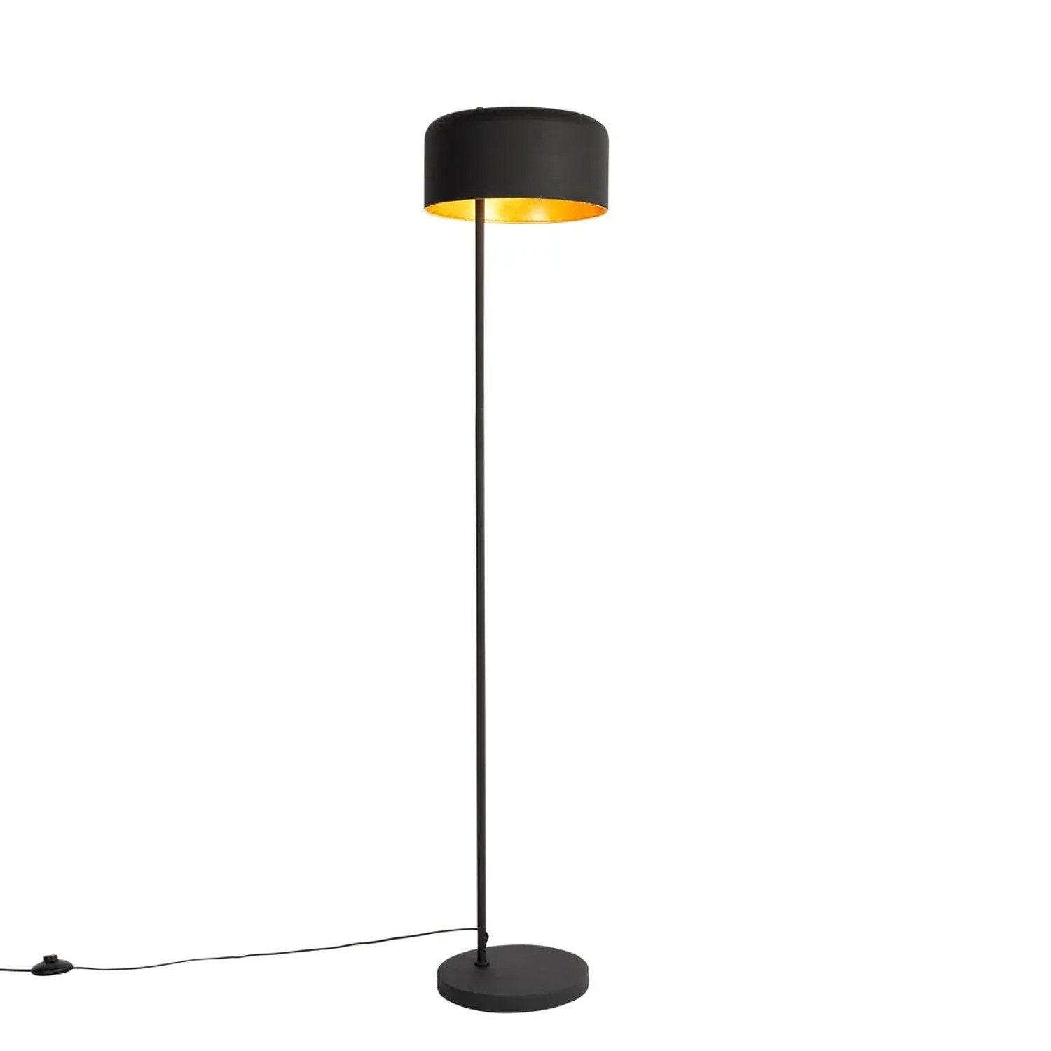 QAZQA Retro Stehlampe Schwarz mit Goldenem Innenleben   Jinte