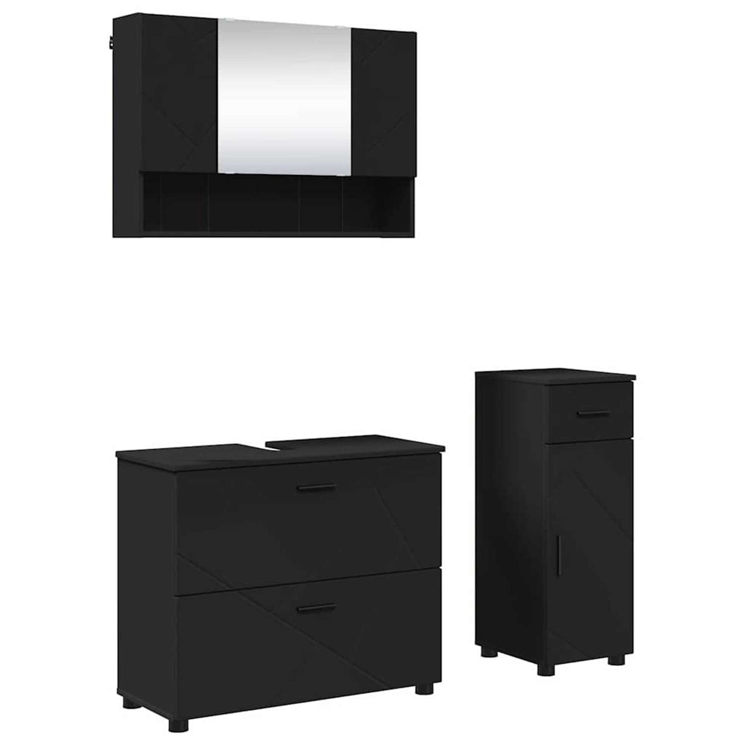 vidaXL Badezimmermöbel-Set mit Tür 3-Tlg Schwarz Sperrholz und Metall 33930 günstig online kaufen