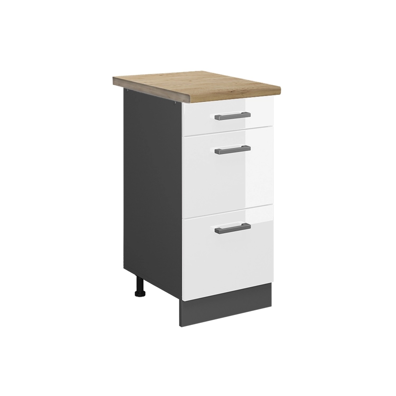 Vicco Küchenunterschrank R-Line Weiß Hochglanz/Anthrazit 40 cm mit Schubladen AP Eiche