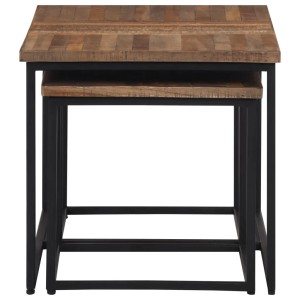 vidaXL Satztische, 3 Stk., Massivholz Teak, mit schwarzem Metallgestell.