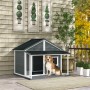 PawHut Hundehütte aus Massivholz mit Terrasse Asphaltdach Grau 124 x 112 x 105cm_2