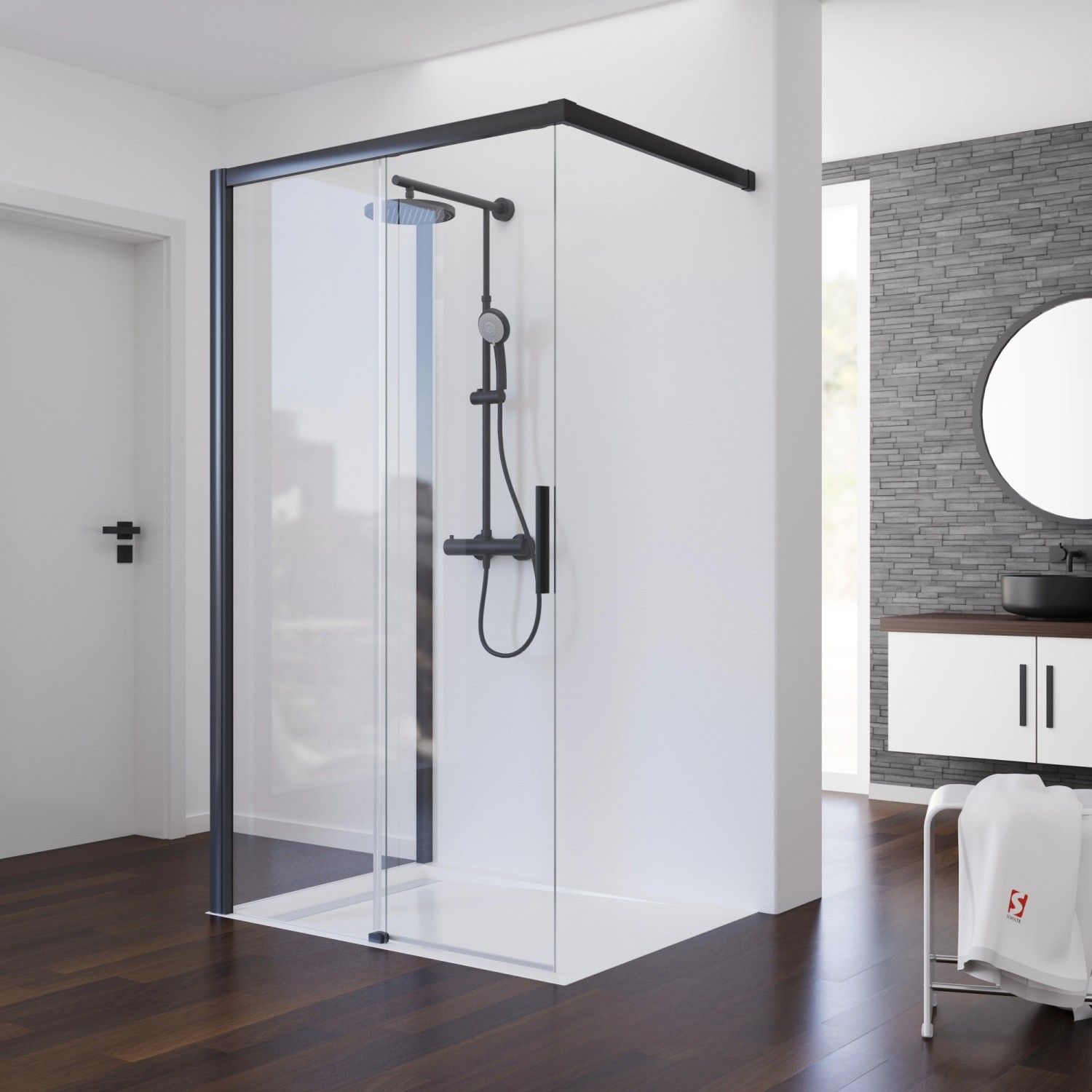 Schulte Schiebetür Walk In mit Wand Mattschwarz 120 x 90 x 200 cm DIN Links günstig online kaufen
