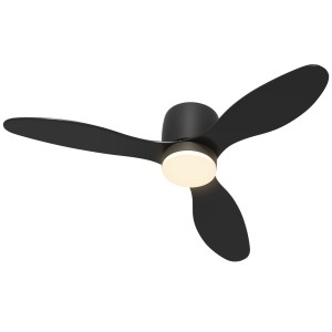 Schwarzer Deckenventilator mit LED-Beleuchtung und Fernbedienung, 115 cm Durchmesser.