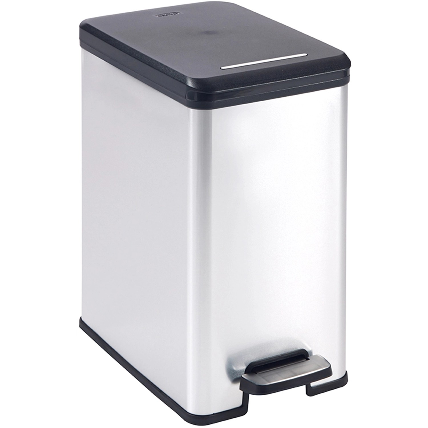 Curver Deco Slim Bin Mülleimer 25 l mit Fußpedal Silber metallic