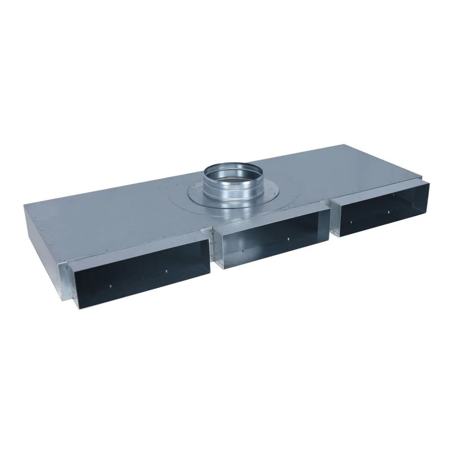 Subtiel Flachkanal Verteiler 300 x 90 mm Drei Eingänge Ein Ausgang Ø 160 mm
