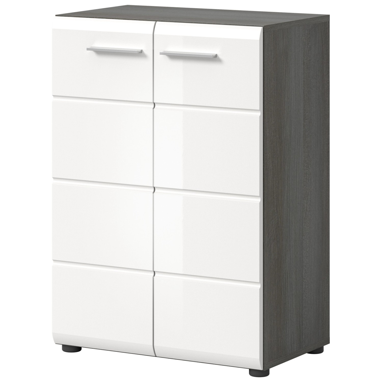 Inn.Furn Kommode Weiß Hochglanz Grau 60 cm mit Rillenoptik Rumba günstig online kaufen