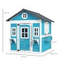 Outsunny Kinderspielhaus aus Holz in Blau-Weiß-Grau mit Fenster und Blumenkästen, geeignet für Kinder von 3-8 Jahren.