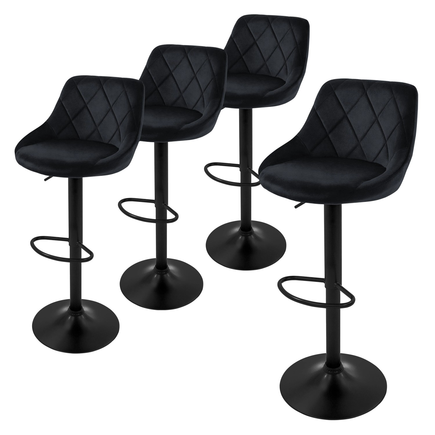 ML-Design Barhocker 4Er Set aus Samt Schwarz Gepolsterter Drehbar