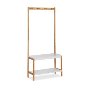Relaxdays Garderobenständer mit Schuhregal Bambus Weiß 150 cm x 70,5 cm x 30 cm