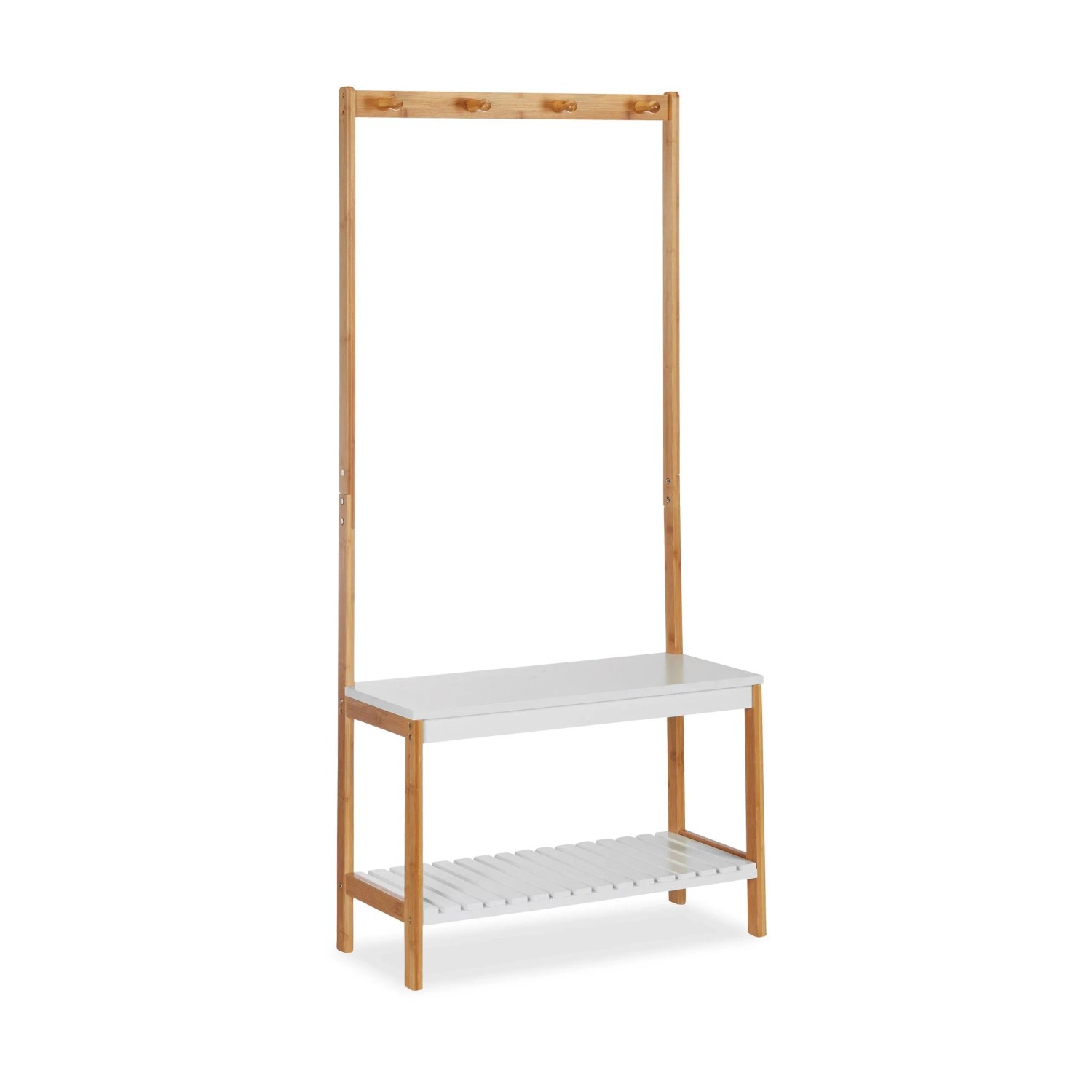 Relaxdays Garderobenständer mit Schuhregal Bambus Weiß 150 cm x 70,5 cm x 30 cm