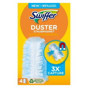 Swiffer Staubmagnet Duster mit 4 Tüchern, gelbe Verpackung. Reinigungsgerät für Staub.