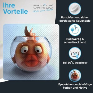 SANILO Badematte mit Goldfisch-Motiv, rutschfeste Duschmatte für Badewannen-Zubehör.