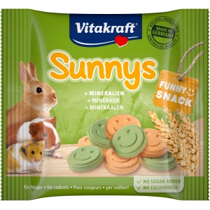 Vitakraft Sunnys Nager-Snack, Gemüse-Tabs mit lachenden Gesichtern für Kaninchen, Meerschweinchen und Hamster.