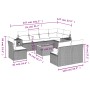 vidaXL 9-tlg. Garten-Sofagarnitur aus schwarzem Rattan mit Kissen und Maßangaben.