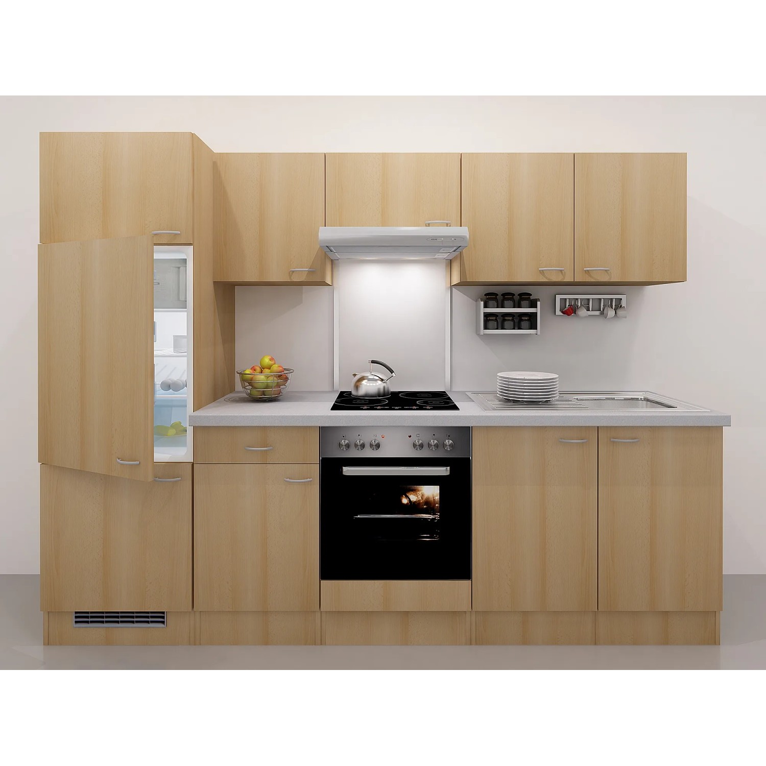 Flex-Well Classic Küchenzeile Nano 270 cm Buche Nachbildung
