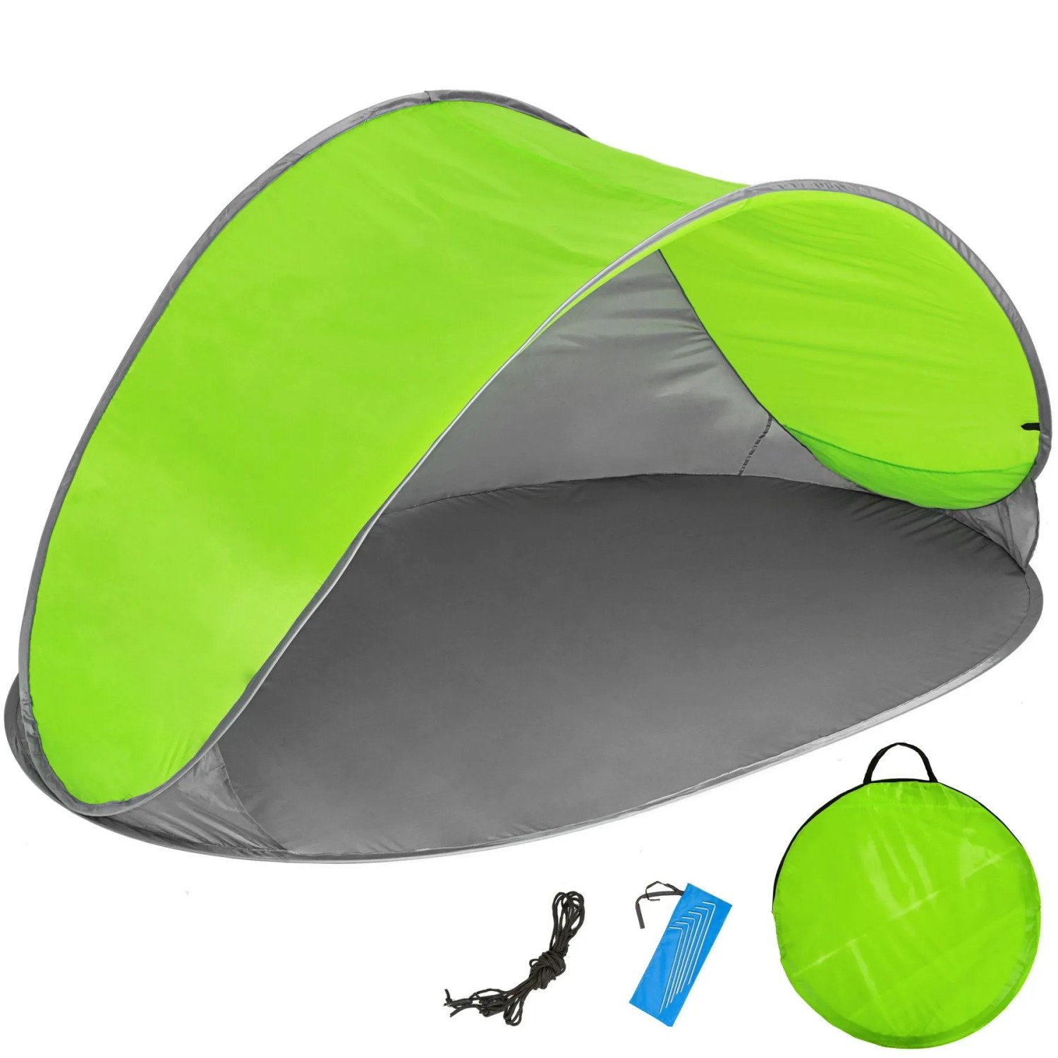 Tectake Pop Up Strandmuschel Jasmin Selbstaufbauend Mit Fiberglasgestänge Uv Beständig  220 x 120 x 100 cm Grau Grün
