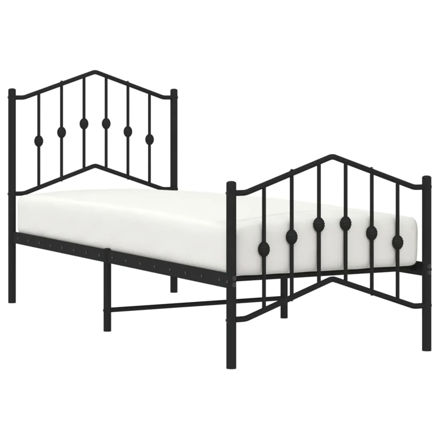 Schwarzes Metallbettgestell 75x190 cm mit Kopf- und Fußteil für Jugendzimmer oder Gästezimmer.