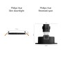 Abbildung von Maßen des schwarzen Philips Hue Smart Einbauspots Slim White & Color Ambiance 17 cm.