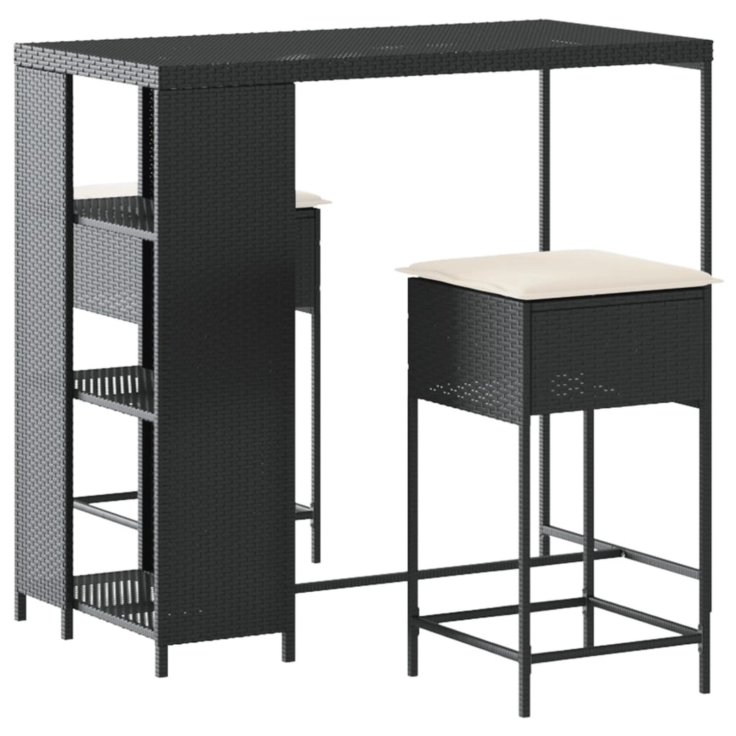 vidaXL 3-tlg Gartenbar-Set mit Kissen Schwarz Poly Rattan Modell 7