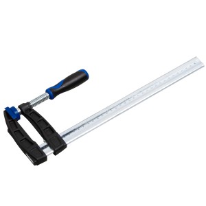 LUX Schraubzwinge Temperguss 300x80 mm Comfort, Spannwerkzeug mit blau-schwarzem Griff.