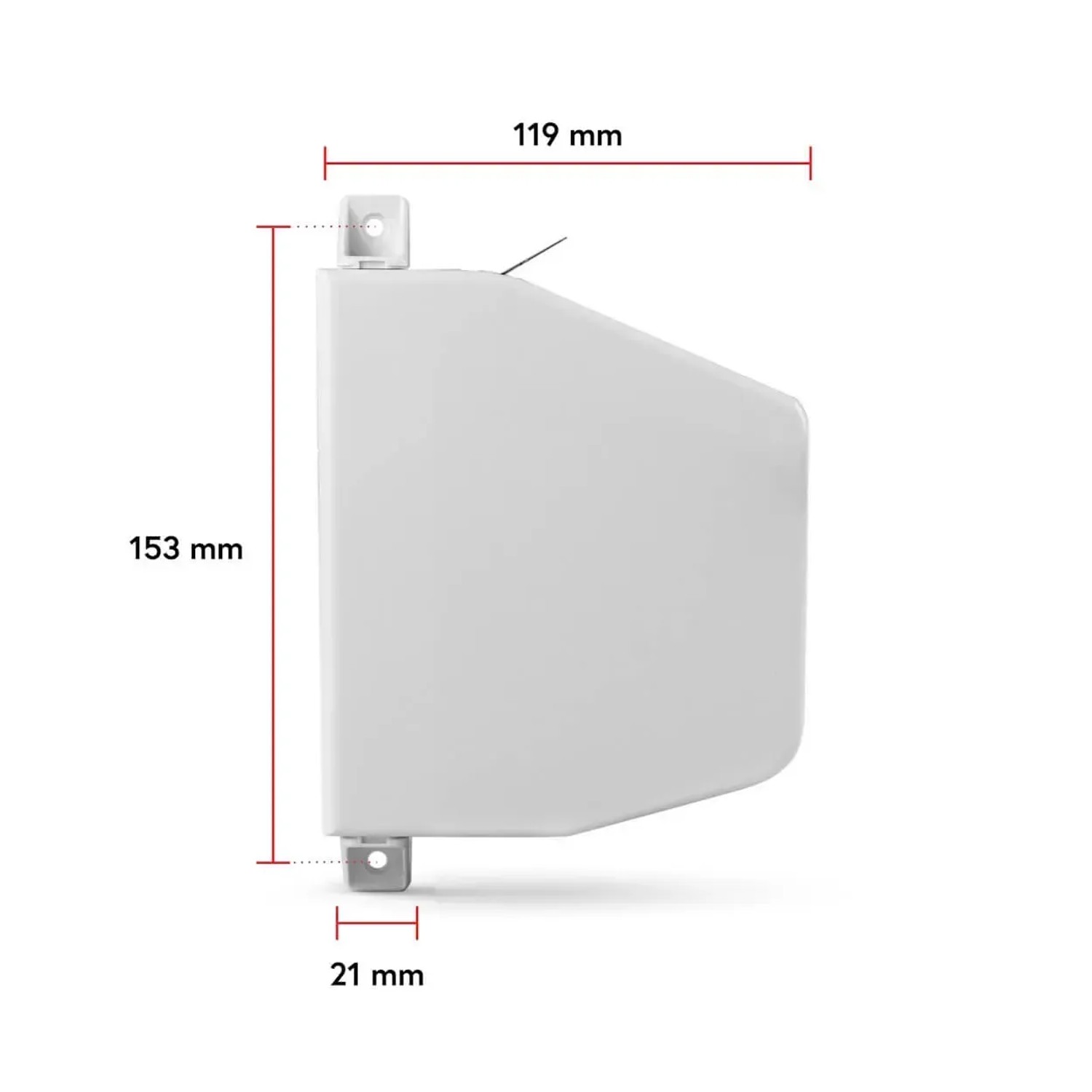 Aufputz Rollladen Schnurwickler in Weiß mit Maßangaben für die Montage.
