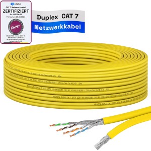 Gelbes hb-digital CAT 7 Duplex Netzwerkkabel, 15m, S/FTP, halogenfrei.