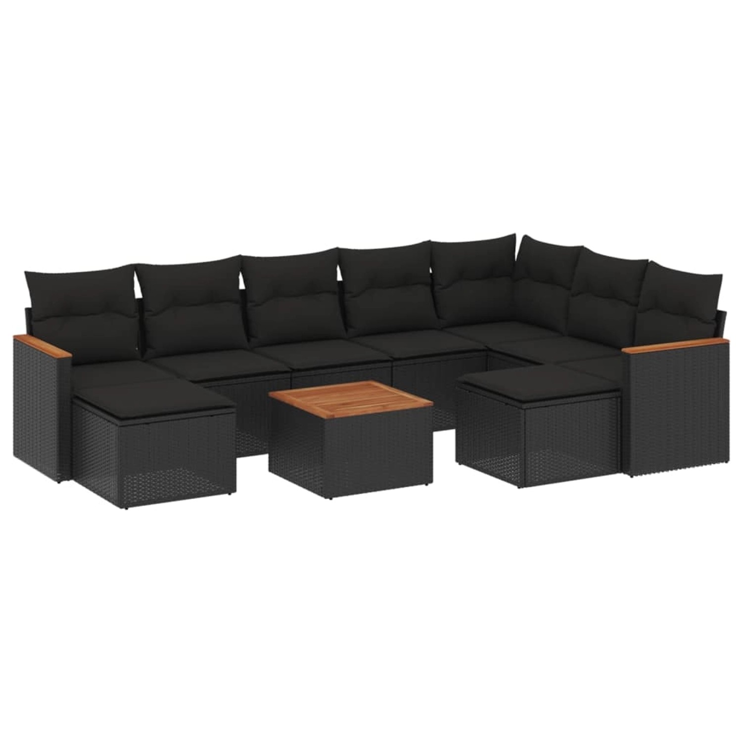 vidaXL 10-Tlg Garten-Sofagarnitur mit Kissen Schwarz Poly Rattan 3226545