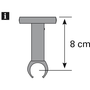 Skizze: Gardinia Deckenträger Windsor, Edelstahl-Optik, Maße: 8 cm hoch.