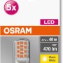 Osram G9 LED Leuchtmittel, 4,2W, warmweiß, 5er-Pack. Kompakte Stiftform für vielfältige Anwendungen.
