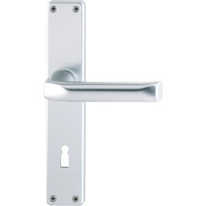 Hoppe Langschild-Garnitur London, Alu Natur, für Türstärke 37-47mm, Buntbart-Lochung.