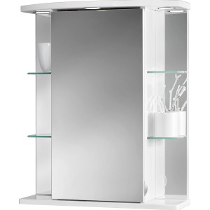 Sieper Spiegelschrank, 55 cm breit, mit Beleuchtung und Glasablagen für Badutensilien.