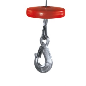 Detailaufnahme: Lasthaken des Einhell TC-EH 1000 Seilhebezugs mit roter Abdeckung.