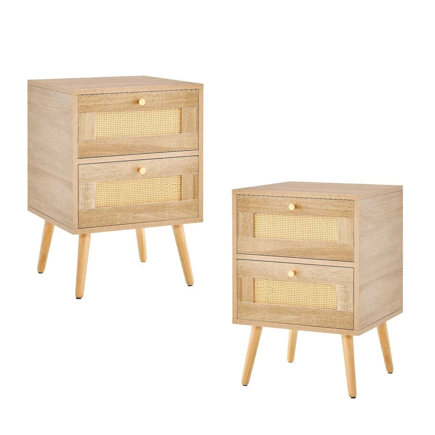 Costway 2 Pcs Nachttisch Nachtschrank mit 2 Schubladen 40 x 40 x 59 cm
