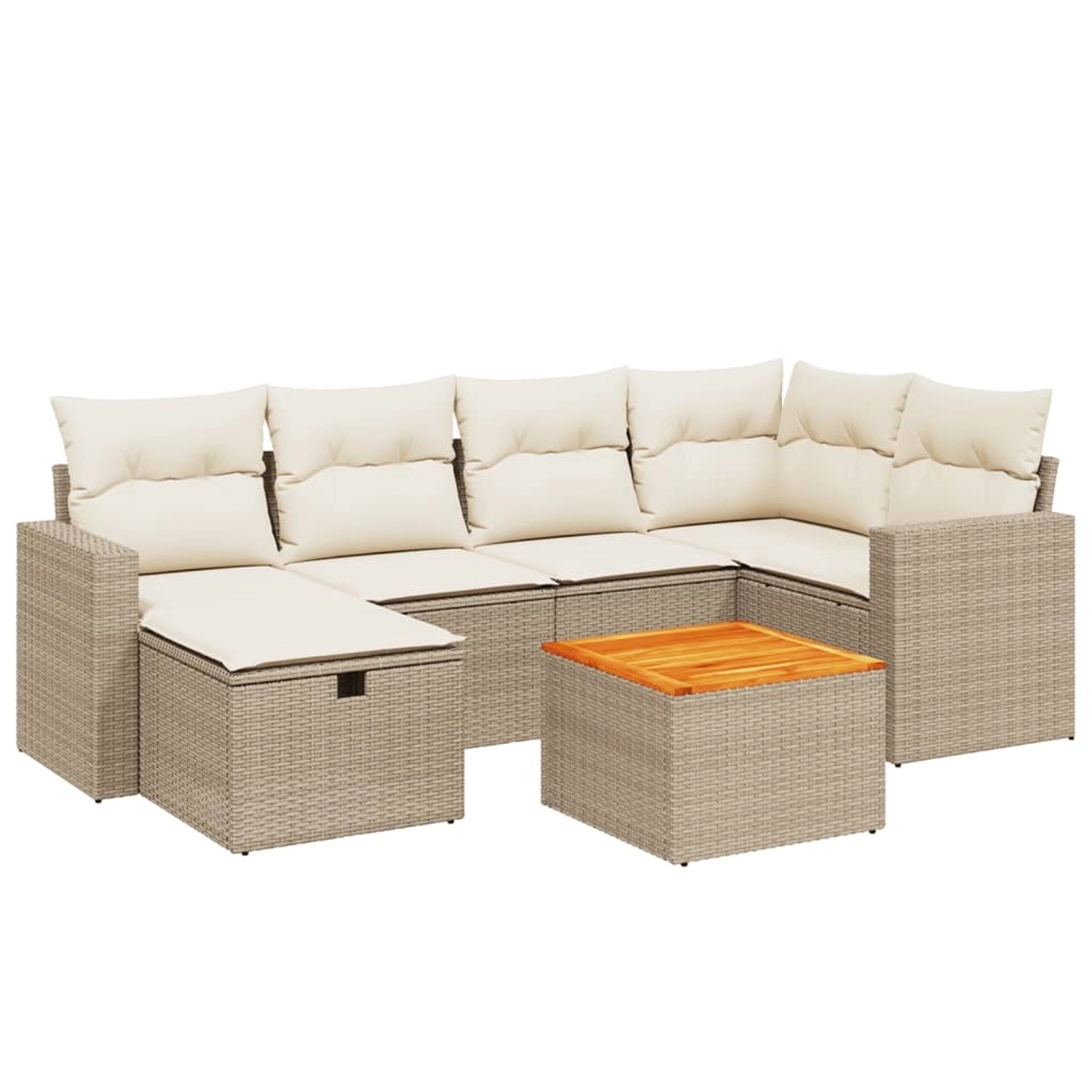 vidaXL 7-Tlg Garten-Sofagarnitur mit Kissen Beige Poly Rattan 3264838