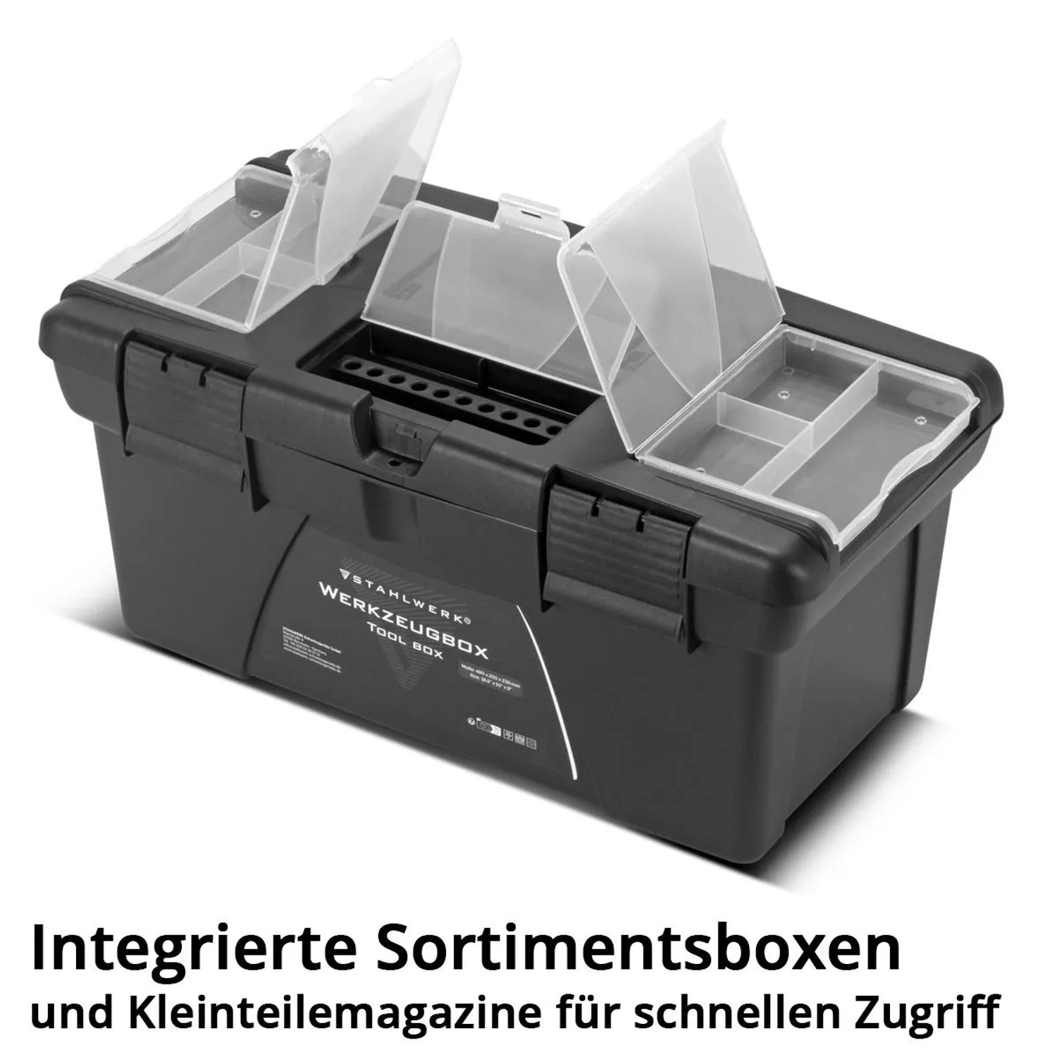 STAHLWERK Werkzeugkoffer mit Sortierboxen, leer, für Werkzeug und Kleinteile.