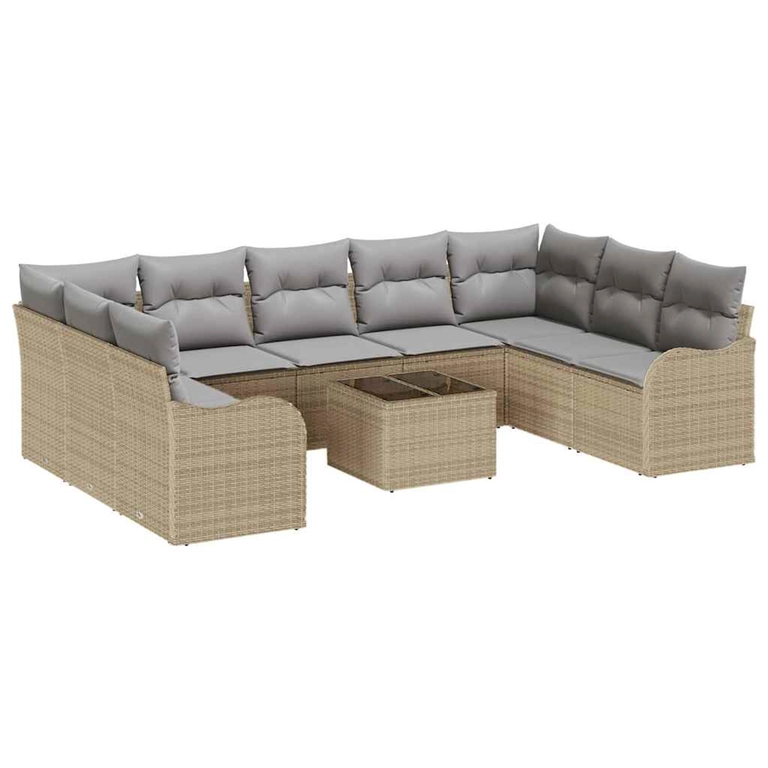 vidaXL Garten-Sofa-Set mit Kissen 10-Tlg Beige Poly Rattan 3345870 günstig online kaufen