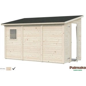 Palmako Mia Holz-Gartenhaus, unbehandelt, mit Pultdach, 332x165 cm. Naturholzoptik.