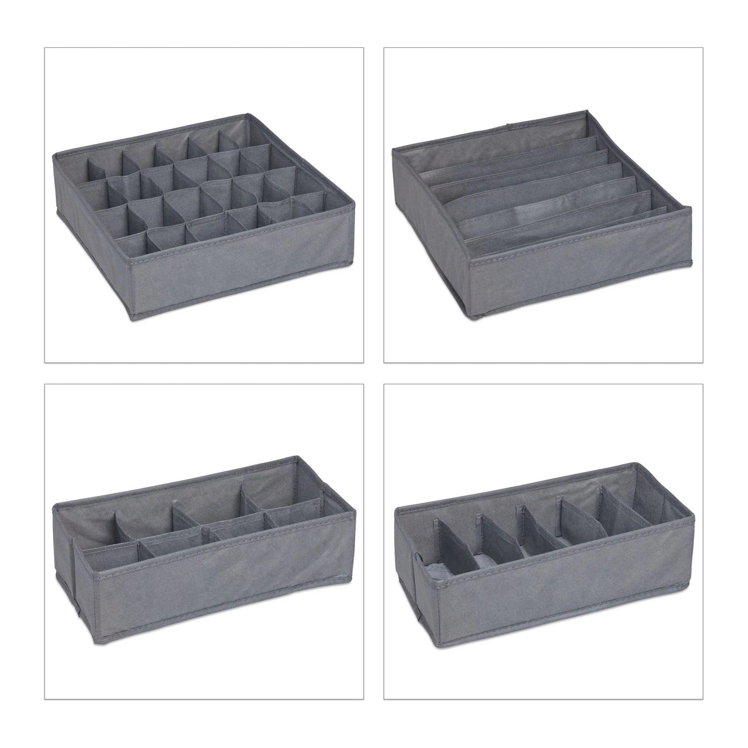 Relaxdays Unterwäsche Organizer Set Vliesstoff Pappe Dunkelgrau Faltbar 9 cm x 32 cm x 32 cm 0,5 kg
