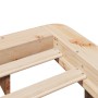 Detailansicht der Ecke eines vidaXL Massivholz-Bettgestells aus unbehandeltem Kiefernholz mit Lattenrost. Sichtbare Holzmaserung und stabile Konstruktion.