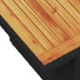 Detailansicht: Schwarze Rattan Gartenmöbel mit Tischplatte aus Akazienholz. Teil der vidaXL 5-Tlg Sofagarnitur.