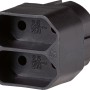 Schwarzer Euro-Übergangsstecker 2-fach für zwei Stecker in einer Steckdose.