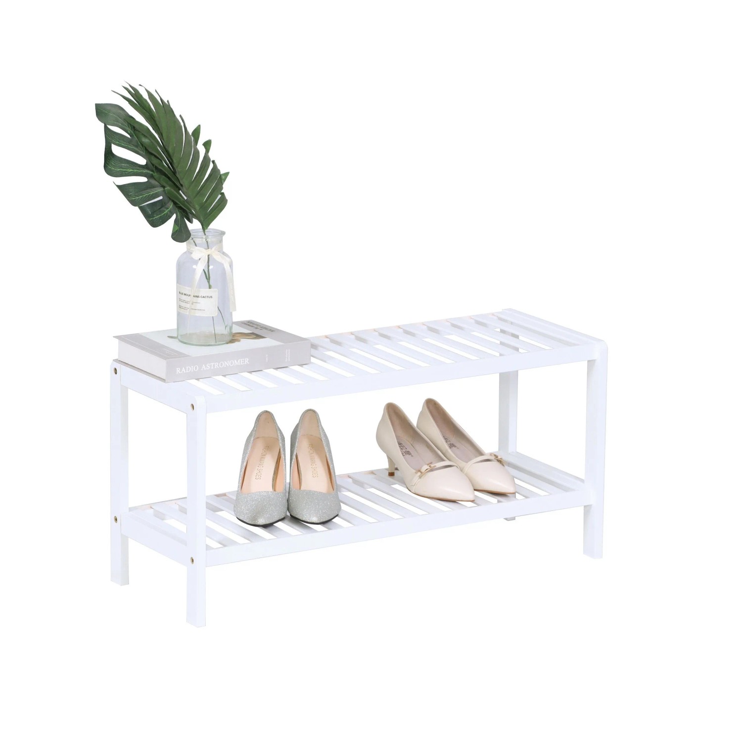 Relaxdays Schuhregal Bambus Weiß Platzsparend 33,5 cm x 70 cm x 24,5 cm