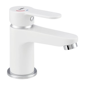 Weiße baliv Waschtischarmatur WT-5892 mit Kaltstart-Funktion und Pop-up Ventil.