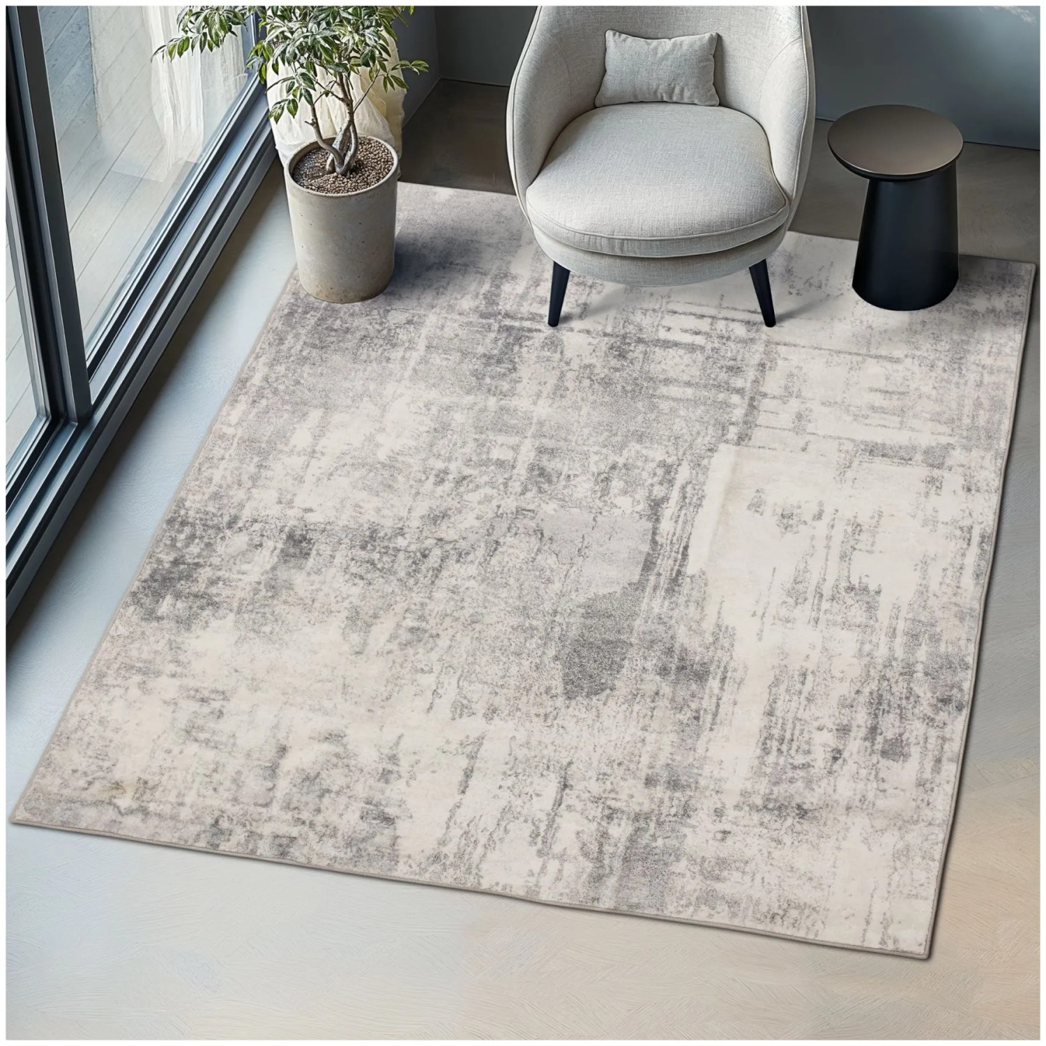 Tectake Vintage Designer Teppich Nadira Verschiedene Größen Abstraktes  Verwaschenes Muster 200 x 274 cm 274 x 200 x 0 60 cm Beige Grau