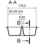 Technisches Maßbild des Agoform Besteckeinsatz Classico. Zeigt Querschnitt und Maße für die Anpassung in Schubladen.