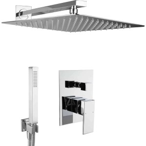 PaulGurkes Unterputz Duschsystem mit Regendusche, Handbrause und Armatur, verchromt.