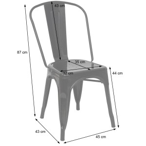 CHEFGASTRO Stuhl 2er-Set, 87x45x43cm, schwarz, Metall, Industriedesign, stapelbar.