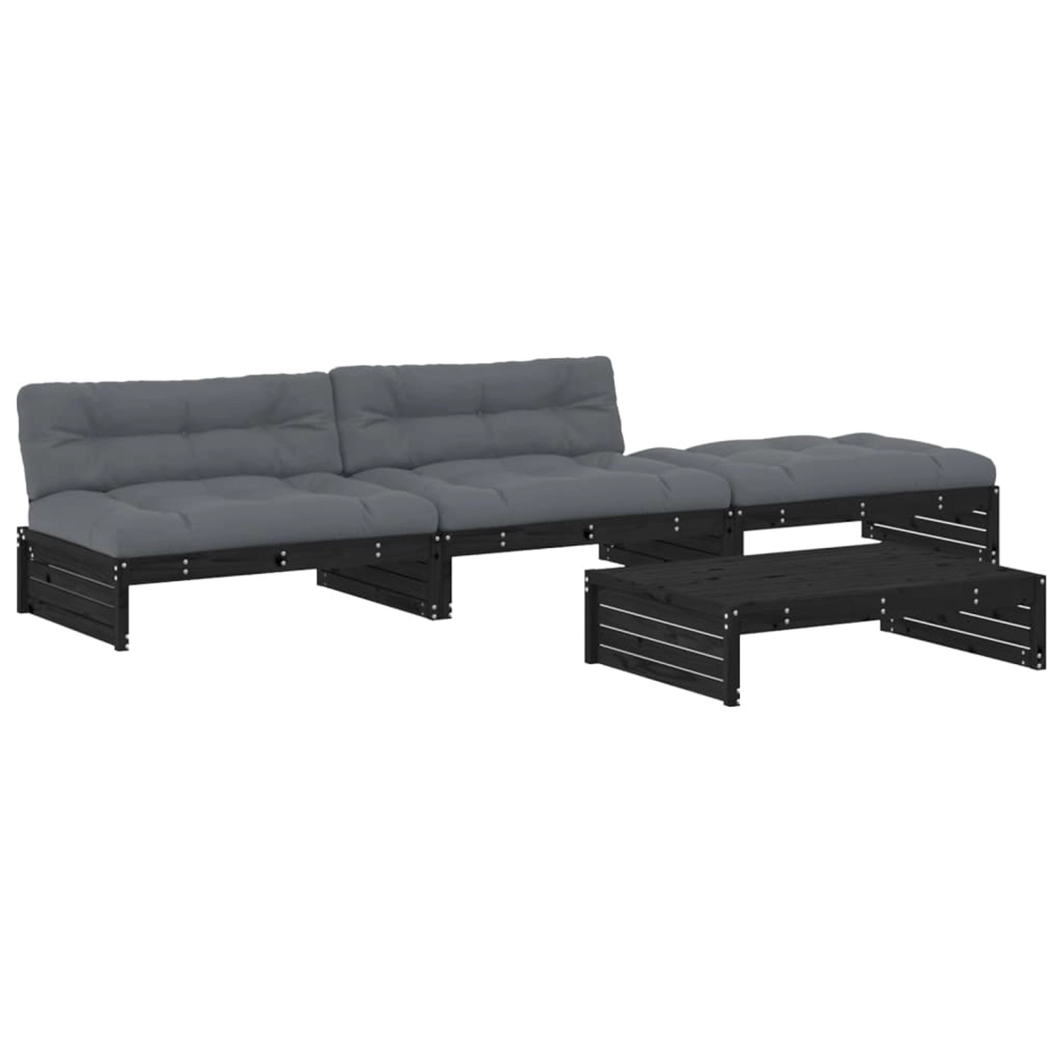 vidaXL 4-Tlg Garten-Lounge-Set mit Kissen Schwarz Massivholz 3186141