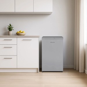 Telefunken Kühlschrank, 89L, mit Gefrierfach für Eiswürfel, freistehend, silberfarben.
